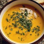 Butternut squash soup with parsley and pumpkin seeds