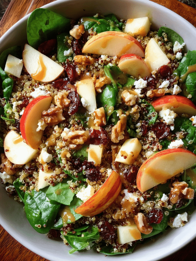 Apple Walnut Quinoa Salad in rustic bowl