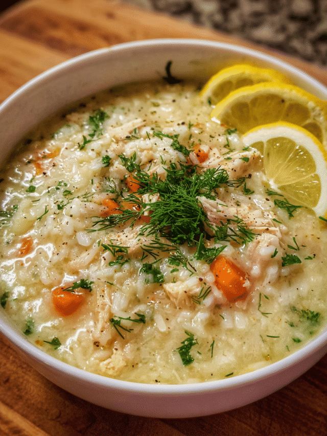 Greek avgolemono soup with lemon and dill