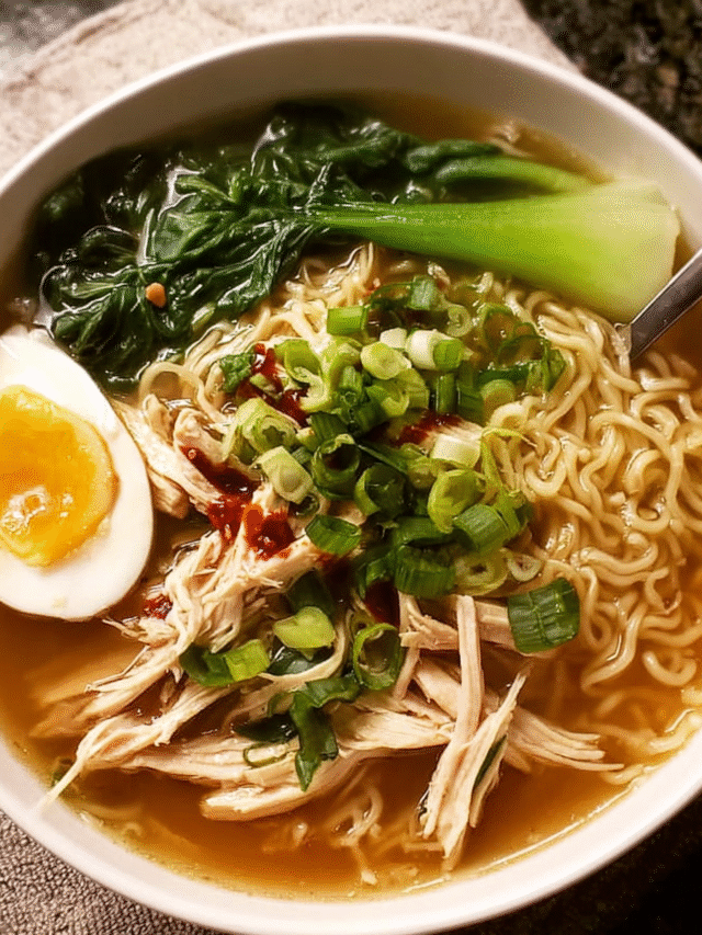 Chinese noodle soup with chicken and bok choy