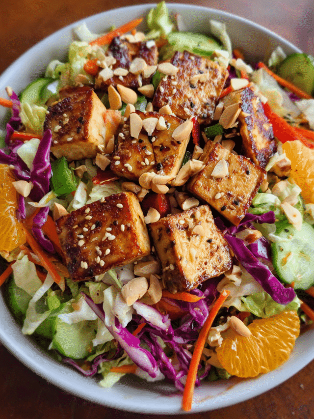Chinese Tofu Salad with Sesame Vinaigrette in a bowl