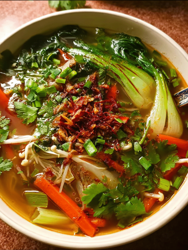 Chinese Vegetable Soup in a white ceramic bowl