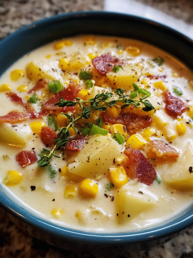 Creamy Corn Chowder with Bacon in bowl