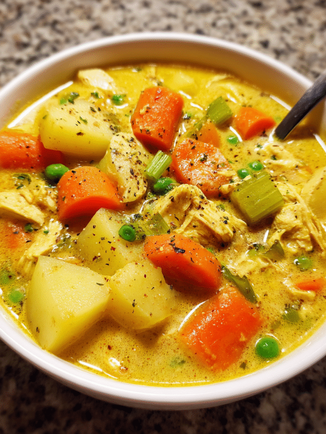 Cozy Chicken Curry Soup in a bowl with vegetables
