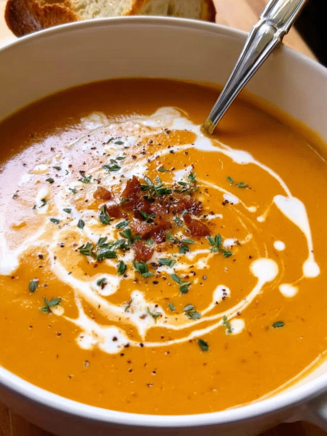 Creamy carrot soup with swirl and parsley
