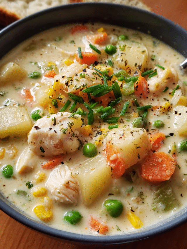 Fish Chowder Soup served in a rustic bowl