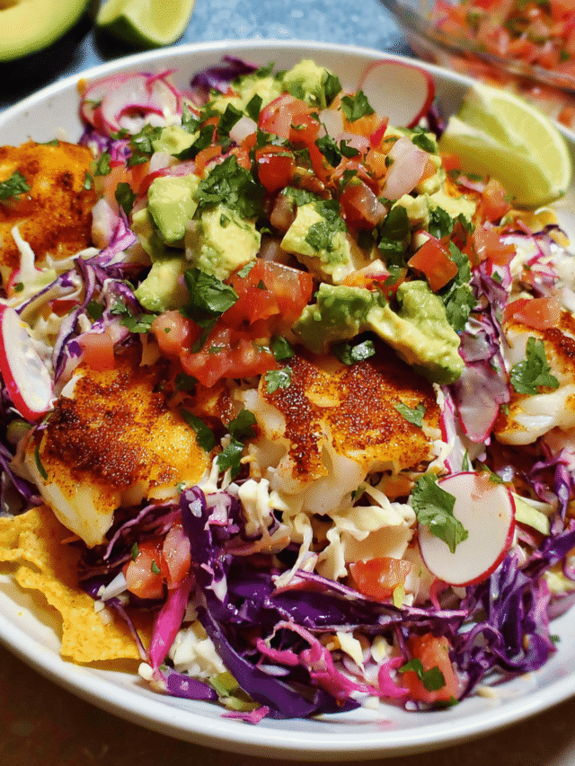 Fish Taco Salad in ceramic bowl