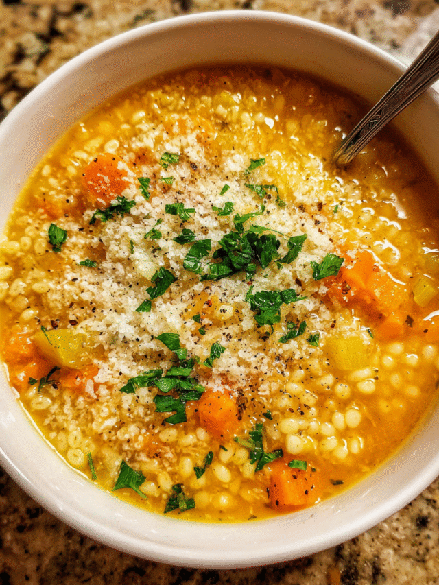 Bowl of Italian Pastina Soup with Parmesan