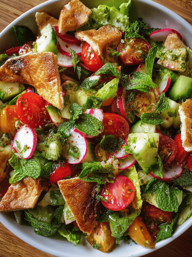 Lebanese fattoush salad with pita and sumac