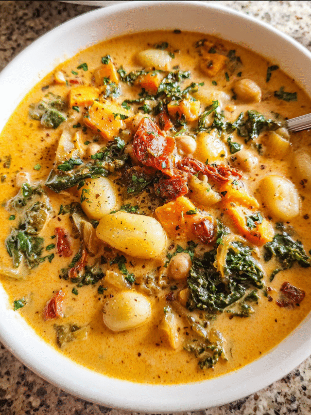 Marry Me Tuscan Vegetable Soup in a creamy Tuscan-style bowl with vegetables and gnocchi