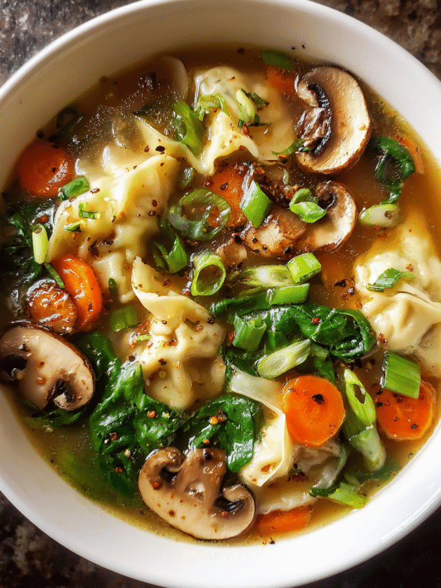 Potsticker soup with chicken dumplings in broth