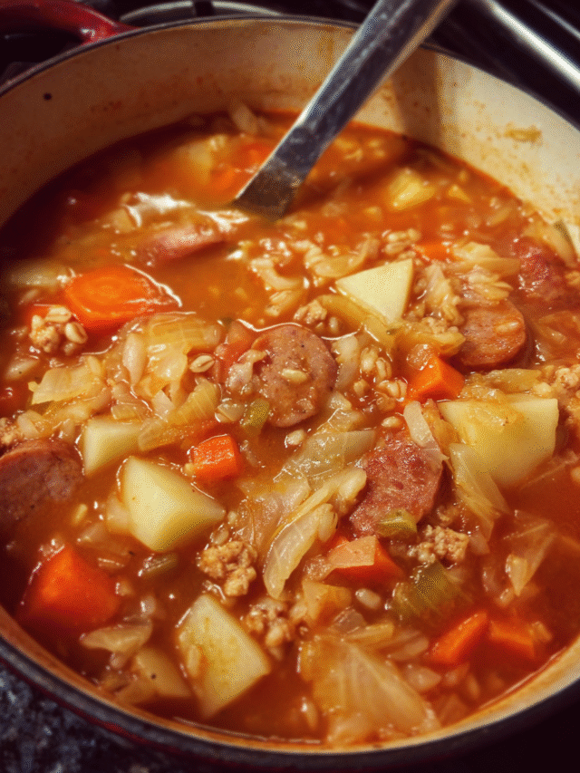 Bowl of Sauerkraut Soup with Sausage