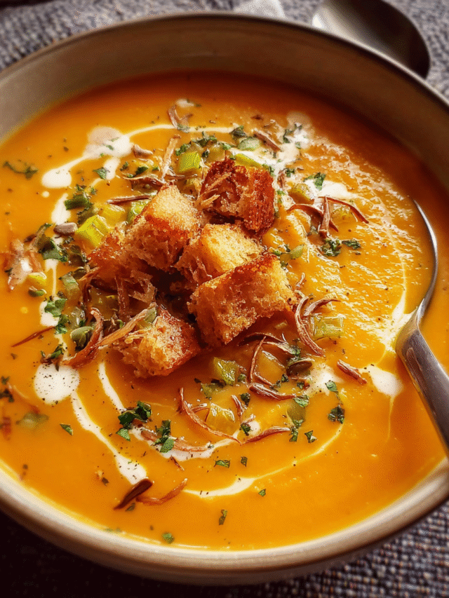Creamy sweet potato soup with garnishes