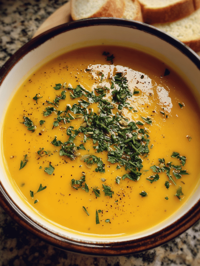 Butternut squash soup with parsley and pumpkin seeds