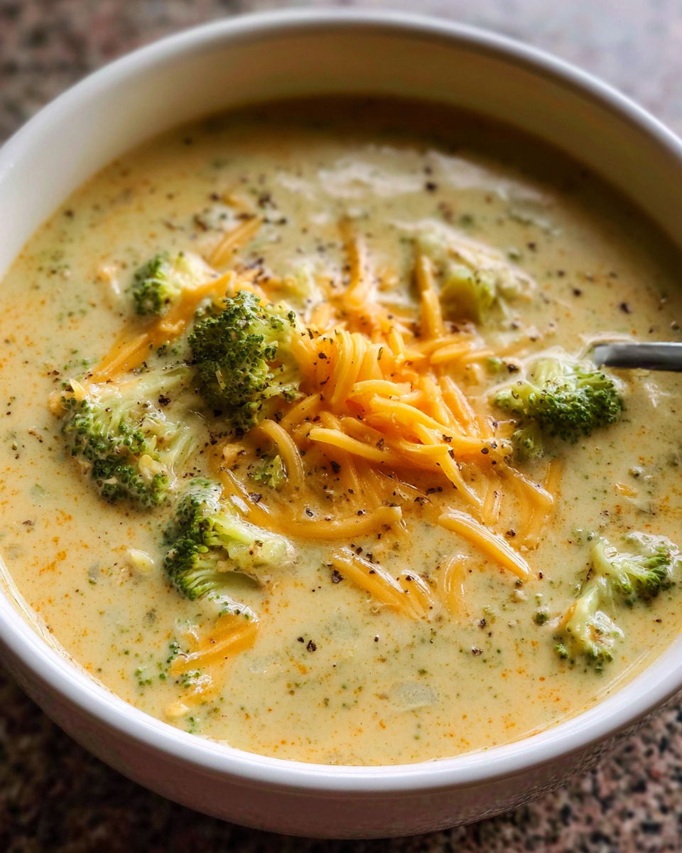 creamy easy broccoli soup in bowl