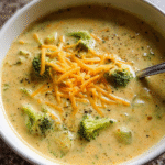 creamy easy broccoli soup in bowl