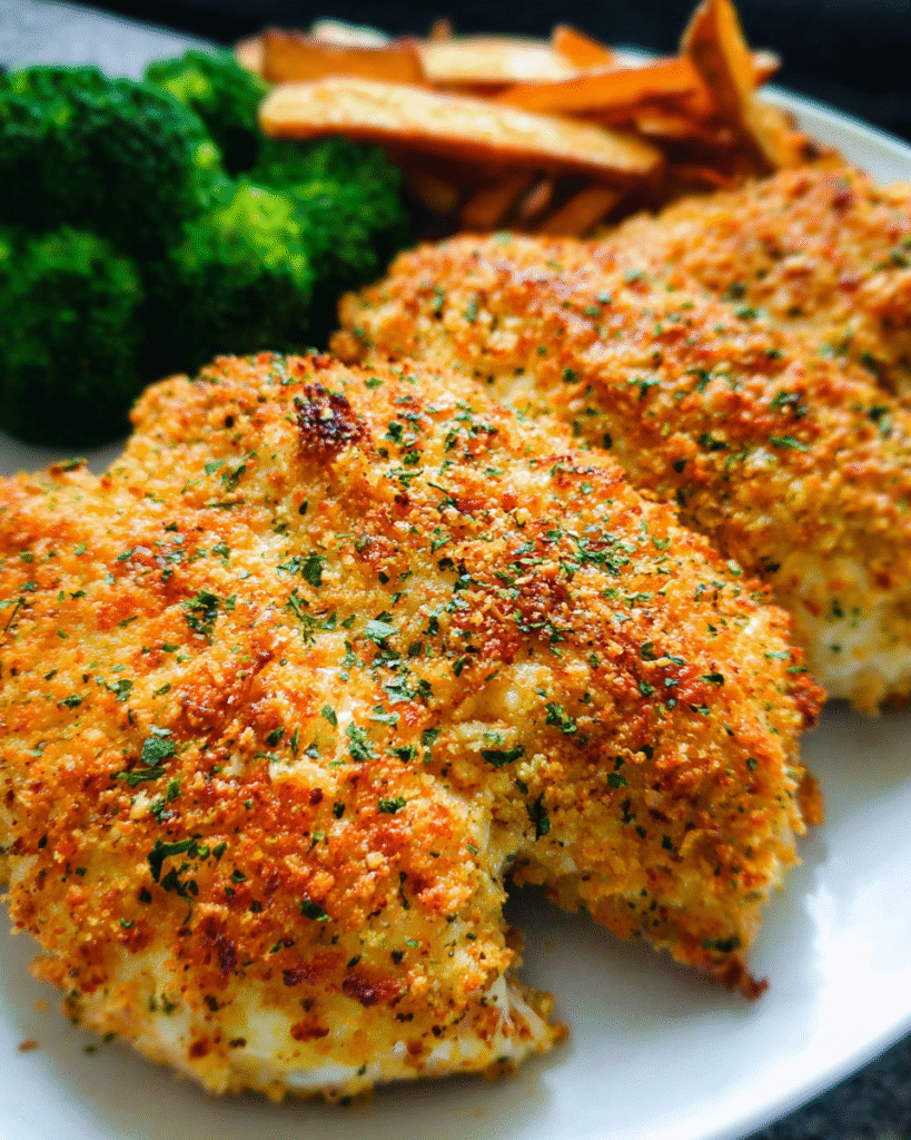Baked ranch chicken with crispy parmesan coating