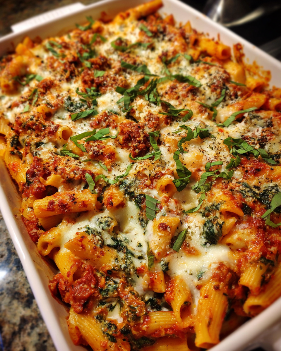 baked ziti with spinach casserole