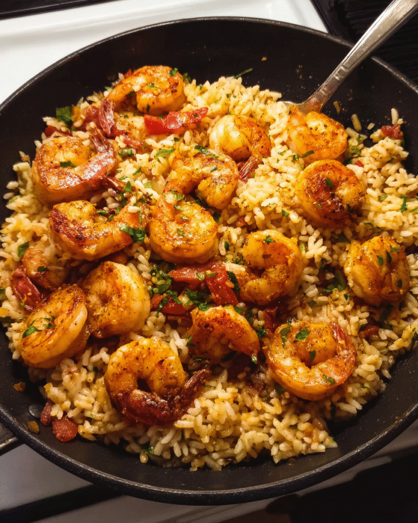 Cajun shrimp and rice skillet cooked in one pan