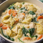 Chicken Alfredo Soup with Tortellini in a bowl