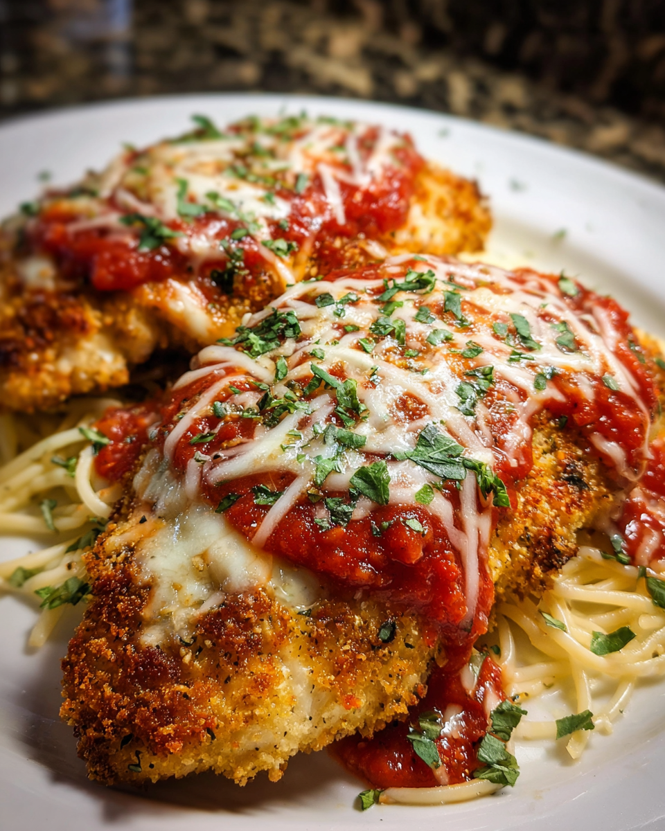 Chicken Parmesan Bake with melted mozzarella and marinara