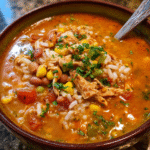 Creamy chipotle chicken soup in a bowl with parsley garnish