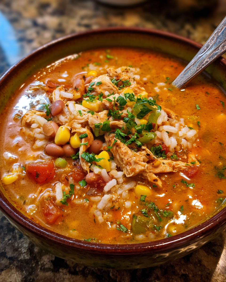 Creamy chipotle chicken soup in a bowl with parsley garnish