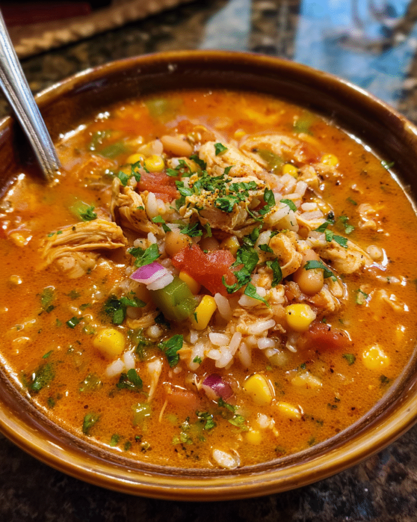 Creamy chipotle chicken soup in a bowl with parsley garnish