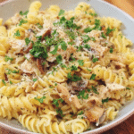 creamy leftover turkey pasta with mushrooms and parmesan