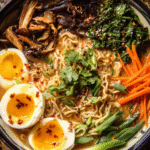 Creamy sesame miso ramen with mushrooms and eggs