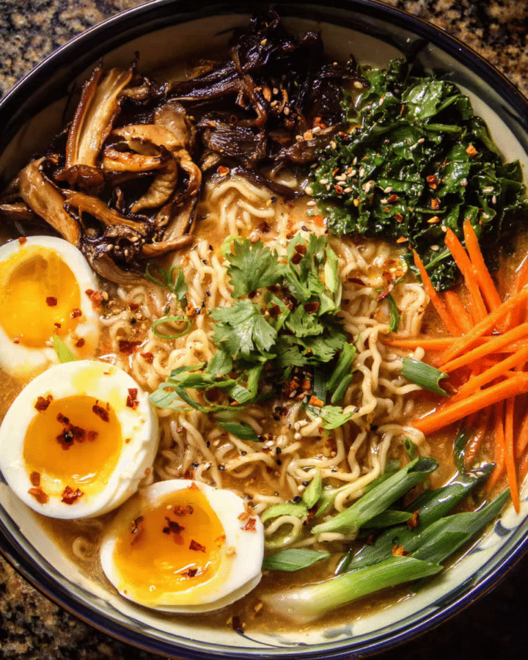 Creamy sesame miso ramen with mushrooms and eggs