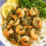 Easy lemon butter shrimp served over fluffy jasmine rice