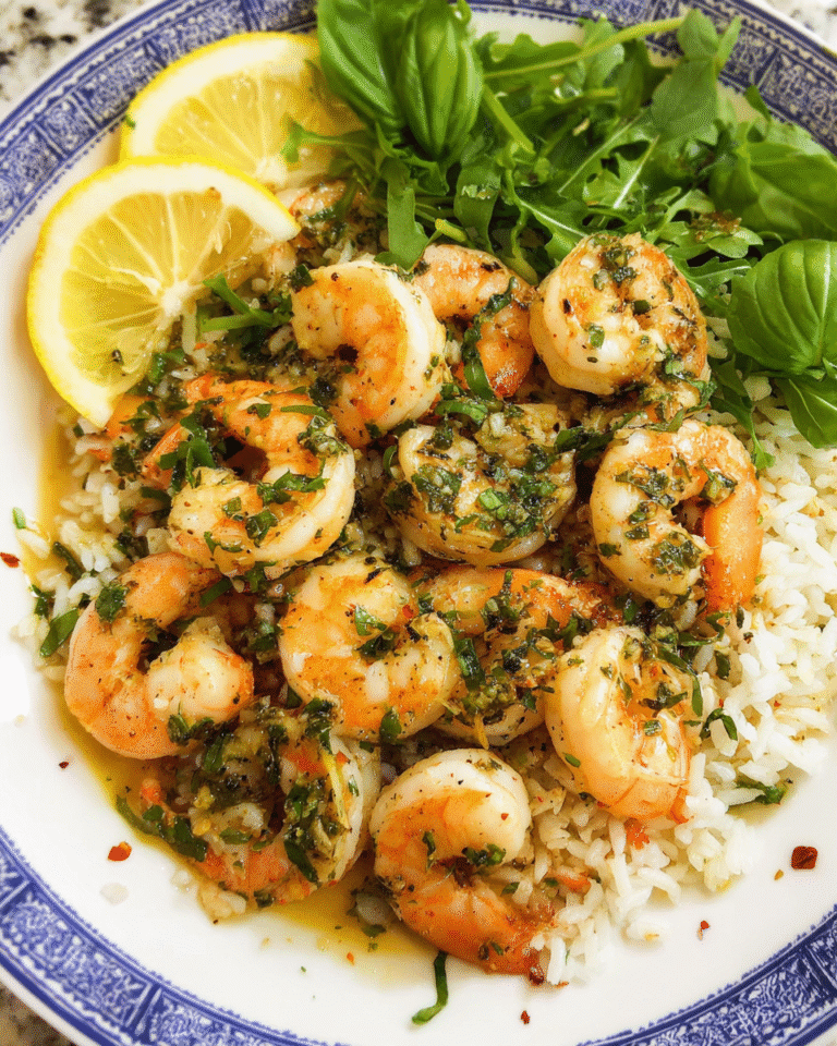Easy lemon butter shrimp served over fluffy jasmine rice