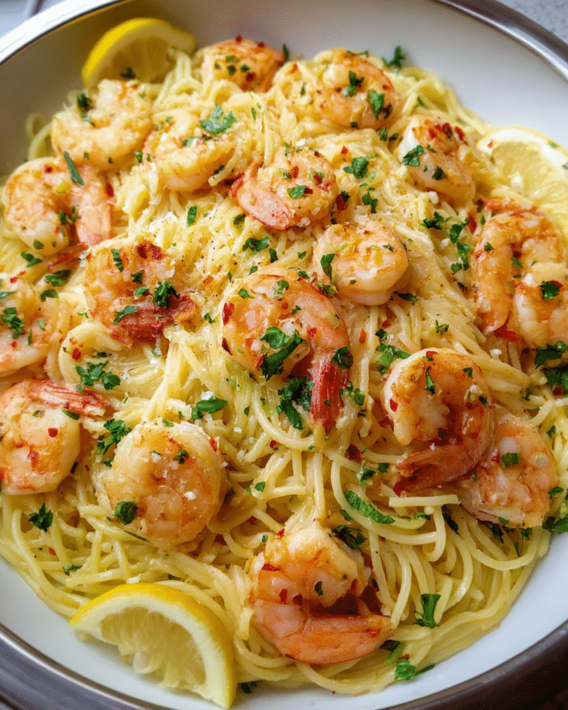 one pan shrimp scampi pasta with lemon and garlic