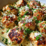 Garlic parmesan turkey meatballs in creamy skillet sauce