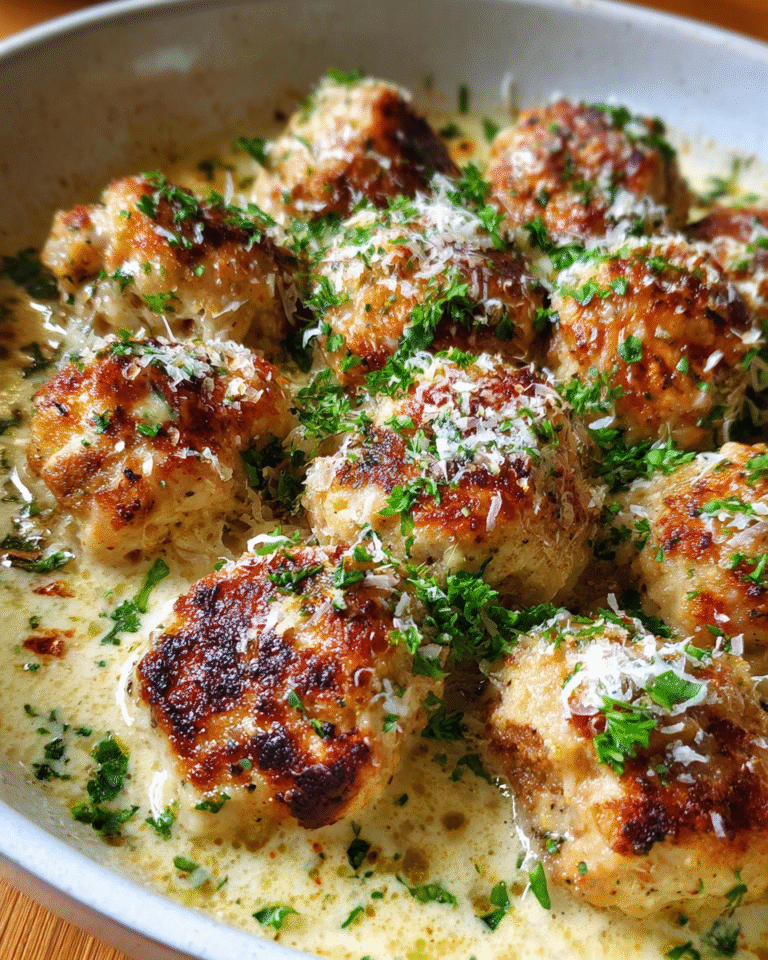 Garlic parmesan turkey meatballs in creamy skillet sauce