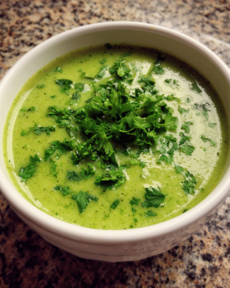 Green Detox Soup in a bowl with fresh herbs