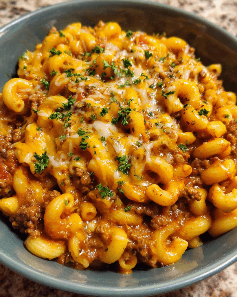 Hamburger Helper Skillet with cheesy beef pasta