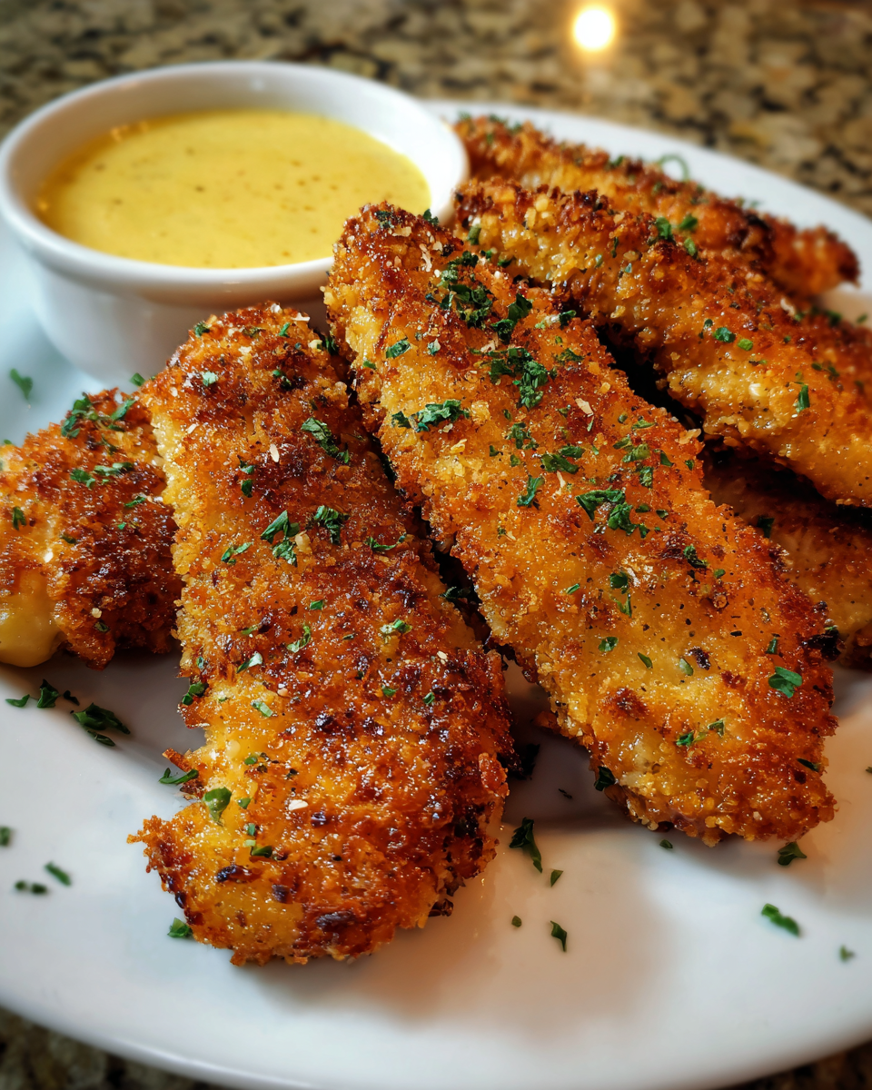 Honey mustard chicken tenders cooked until golden and crispy