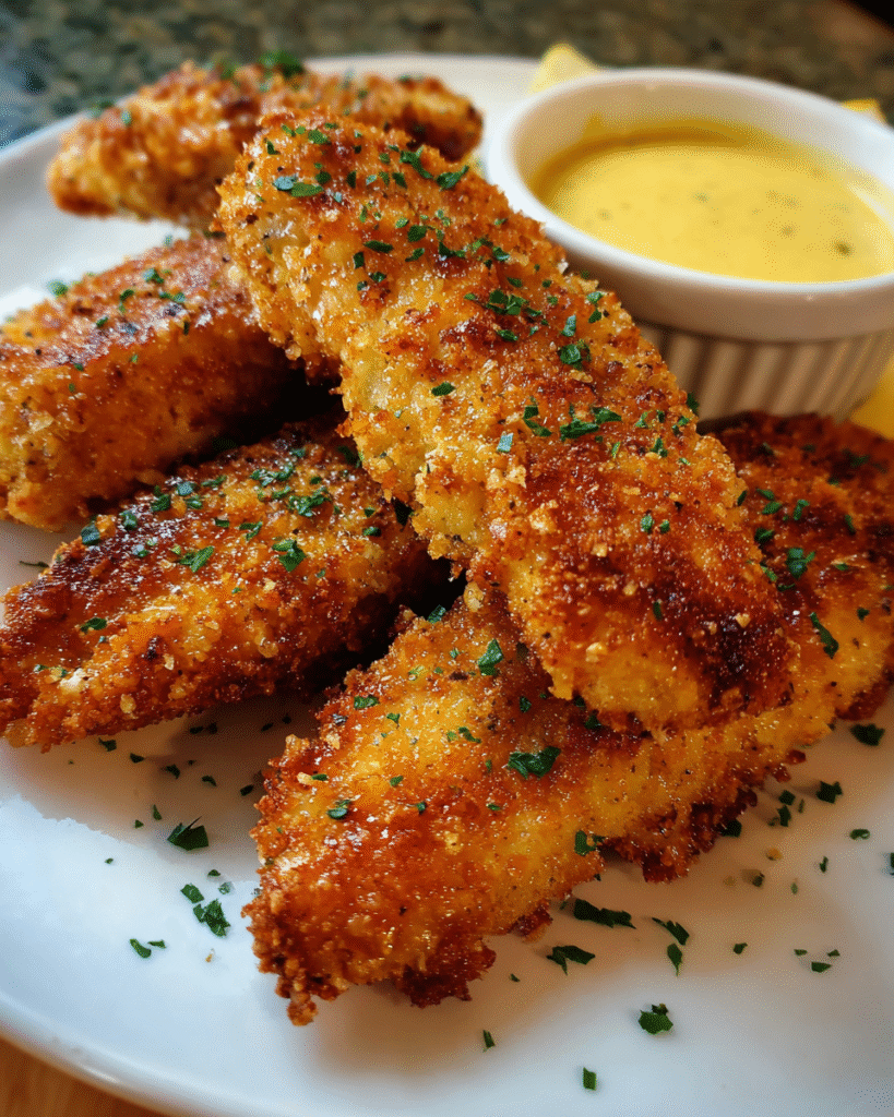 Honey mustard chicken tenders cooked until golden and crispy