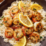 Lemon garlic shrimp and rice skillet cooked in one pan