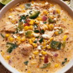 bowl of creamy Mexican street corn chicken soup