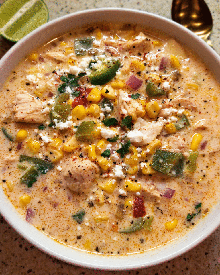 bowl of creamy Mexican street corn chicken soup