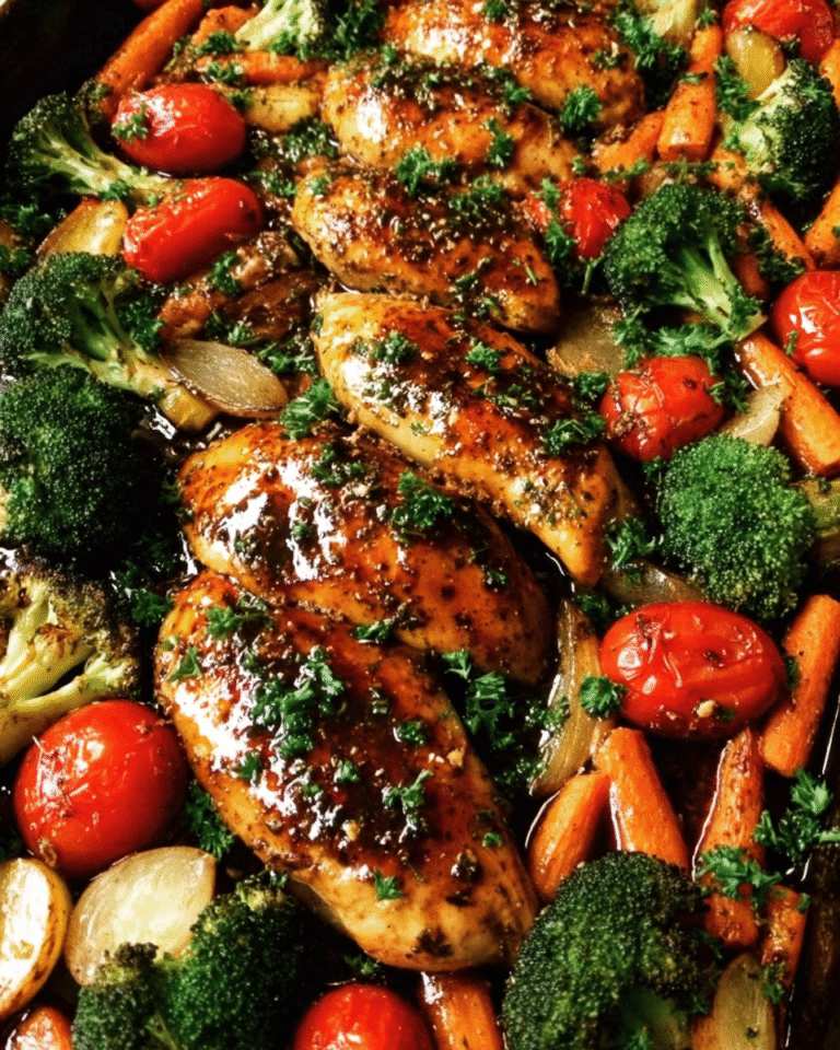 ONE PAN Balsamic Chicken and Veggies on a sheet pan