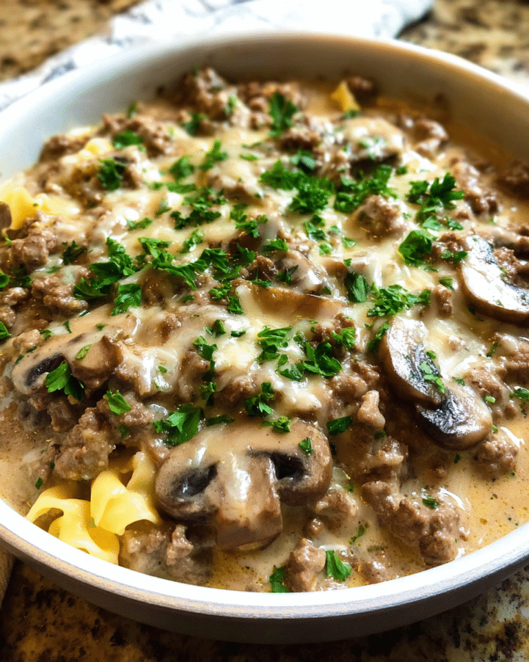 One-pan beef and mushroom skillet with melted cheese