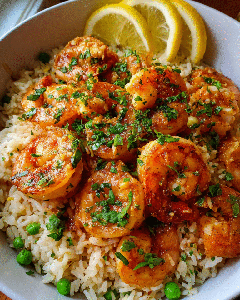 one pan garlic butter shrimp and rice in skillet