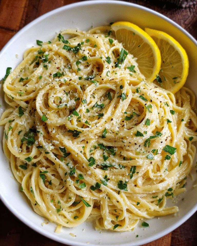 One-pan lemon garlic pasta served in a skillet
