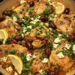 One-pan Mediterranean chicken with olives in skillet