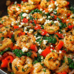 one-pan mediterranean shrimp skillet with spinach and feta
