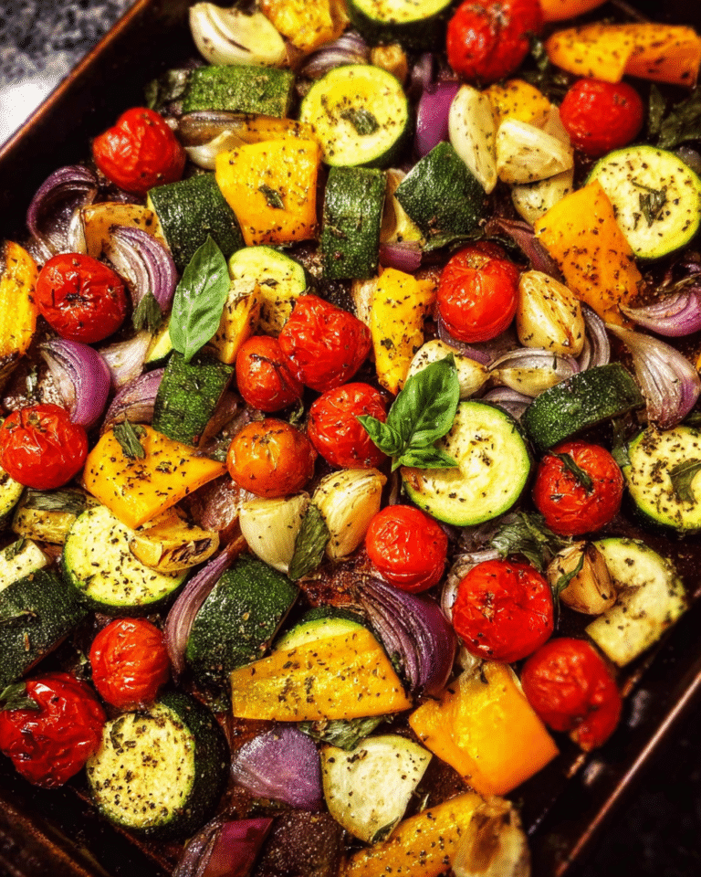 one-pan Mediterranean veggie bake with roasted vegetables